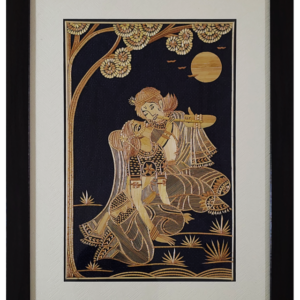 Radha and Krishna sitting in Sikki Grass Art (8"W, 12"H)