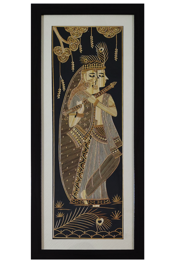 Radha and Krishna in Sikki Grass Art (7.5"W, 22"H)