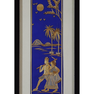 Village Scenes In Sikki Art Blue BG (4" W, 12" H)
