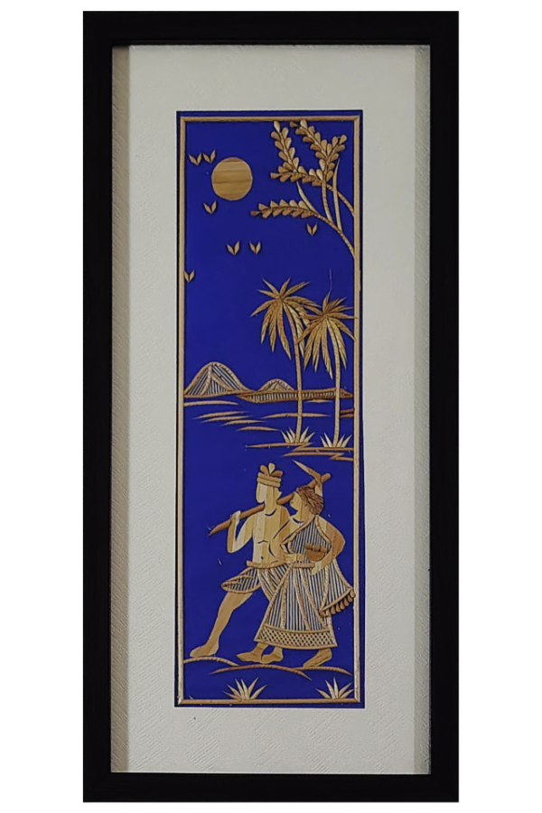 Village Scenes In Sikki Art Blue BG (4" W, 12" H)