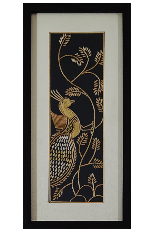 Peacock In Sikki Art (4″ W, 12″ H)